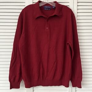 Alan Flusser maroon 100% merino wool sweater, collar neck, long sleeve, size L
